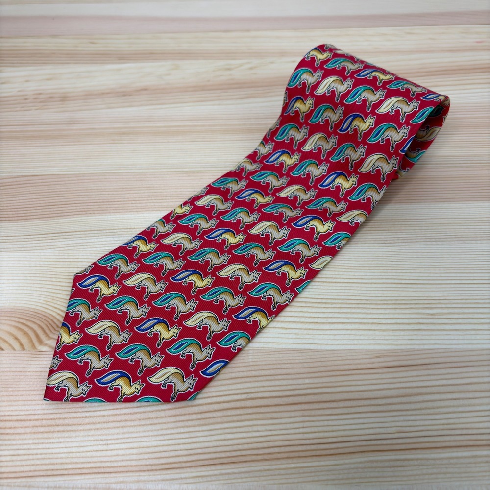 VTG Bally Italian‎ Silk Tie Men Colorful Fox Print Necktie Made in ITALY Bright